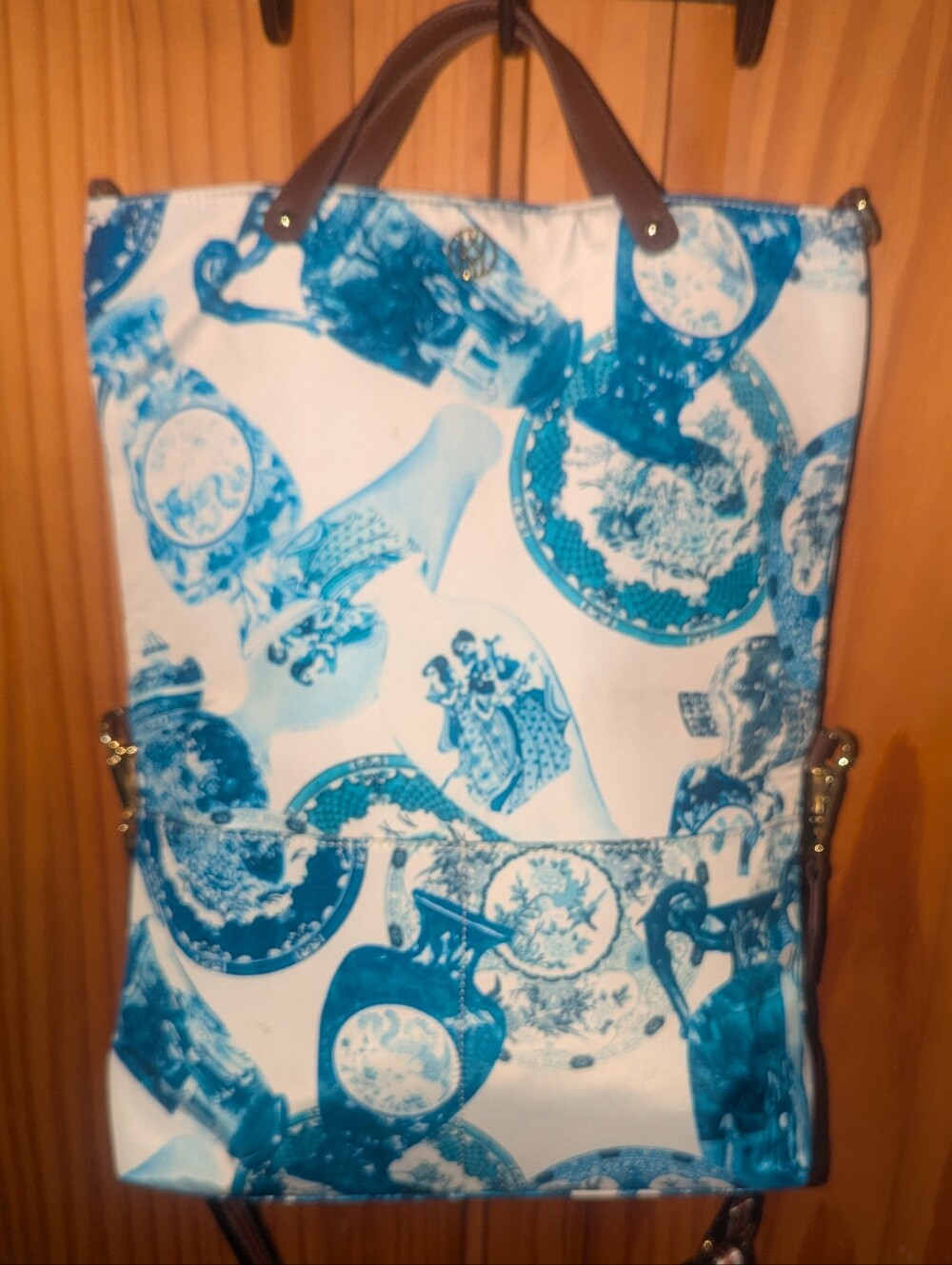 Jean Pierre Klifa Blue & White Printed Tote with Striped Removable Strap